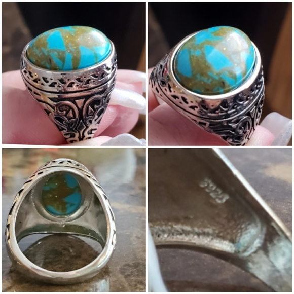 Faux Turquoise Silver Plated Ring Size 9, 10 - Picture 4 of 6
